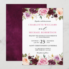 Pflaumenblütenpink-Lila Blütenhochzeit Einladung