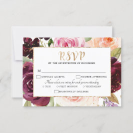 Pflaumenblütenpink-Lila Blütenhochzeit RSVP Karte
