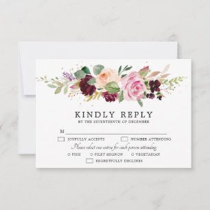 Pflaumenblütenpink-Lila Blütenhochzeit RSVP Karte
