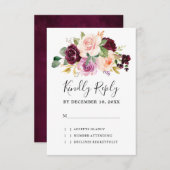 Pflaumenblütenpink-Lila Blütenhochzeit RSVP Karte (Vorne/Hinten)