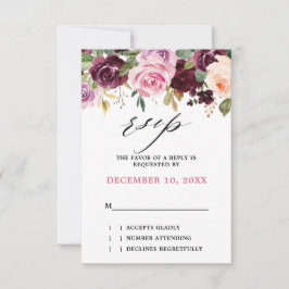 Pflaumenblütenpink-Lila Blütenhochzeit RSVP Karte