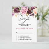 Pflaumenblütenpink-Lila Blütenhochzeit RSVP Karte (Stehend Vorderseite)