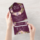 Pflaumenblütenpink-Lila Hochzeit All In One Einladung (Abreißen)
