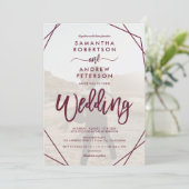 Pflaumenboho Rahmen-Hochzeit mit einfachem Foto Einladung (Stehend Vorderseite)