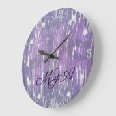 Pflaumendekor | Lila Silber-Spritzer Pinselstrich Große Wanduhr (Winkel)