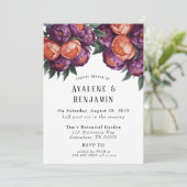 Pflaumendusche und Orangefärbte Peony Couples Einladung (Stehend Vorderseite)