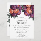 Pflaumendusche und Orangefärbte Peony Couples Einladung (Vorne/Hinten)