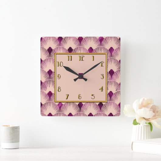 Pflaumenfarbene Art Deco Square Uhr (Zuhause)