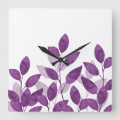 Pflaumenfarbene Blätter Quadratische Wanduhr (Vorderseite)