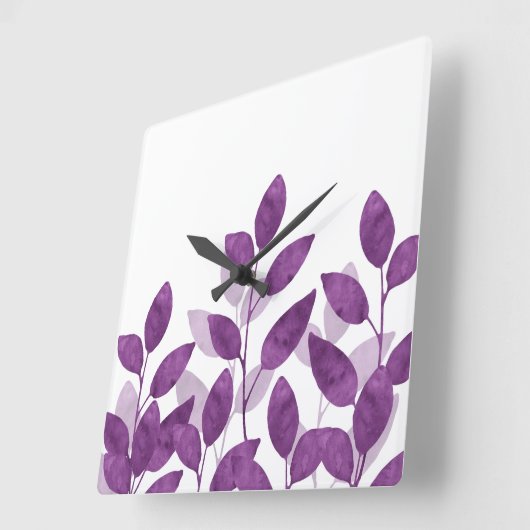 Pflaumenfarbene Blätter Quadratische Wanduhr (Winkel)