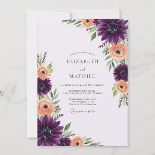Pflaumenfarbene florale Hochzeit Einladung
