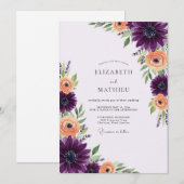 Pflaumenfarbene florale Hochzeit Einladung (Vorne/Hinten)