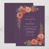 Pflaumenfarbene herbstliche Hochzeit Einladung (Vorne/Hinten)