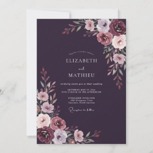 Pflaumenfarbene Lavendel-Hochzeit Einladung