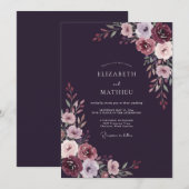 Pflaumenfarbene Lavendel-Hochzeit Einladung (Vorne/Hinten)