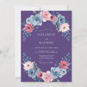 Pflaumenfarbene romantische Hochzeit Einladung