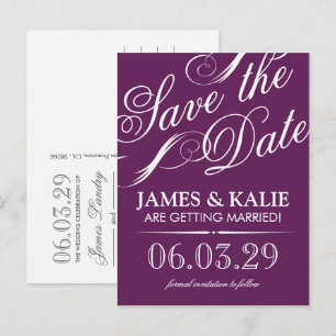 Pflaumenfarbene Vintage-Schrift - Save-the-Date-Ka Ankündigungspostkarte