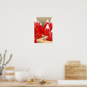 Pflaumengebäum und rot gefärbte Berge. Poster (Küche)