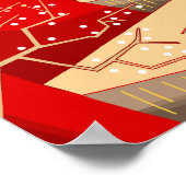 Pflaumengebäum und rot gefärbte Berge. Poster (Ecke)