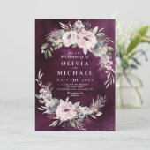 Pflaumengewächse Hochzeit mit rosa Blumenkohl Einladung (Stehend Vorderseite)