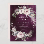 Pflaumengewächse Hochzeit mit rosa Blumenkohl Einladung (Vorne/Hinten)