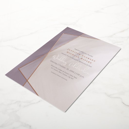 Pflaumengold-Rahmen-Typografie Hochzeitgold Rose Folieneinladung (Gedreht)