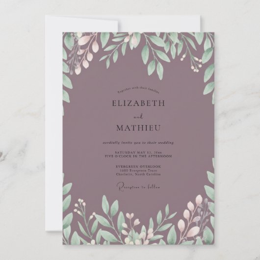 Pflaumenhochzeit mit Eukalyptus Einladung (Vorderseite)