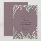 Pflaumenhochzeit mit Eukalyptus Einladung (Vorne/Hinten)