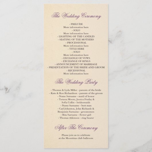 PflaumenHochzeitsprogramme für Vintage Liebe Programm (Rückseite)