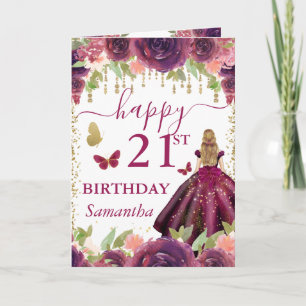 Pflaumenkleid Blondhaarige Prinzessin Geburtstag Karte