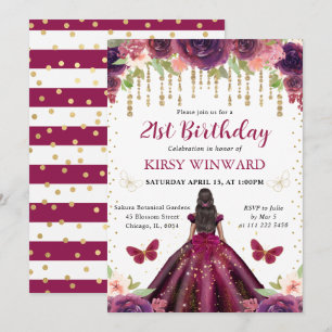 Pflaumenkleid Dunkle Haut Prinzessin Geburtstag Einladung