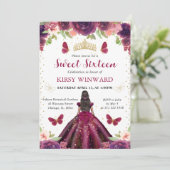 Pflaumenkleid Dunkle Hautdruckerin Sweet 16 Einladung (Stehend Vorderseite)