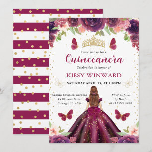 Pflaumenkleid Rothaarige Prinzessin Quinceanera Einladung
