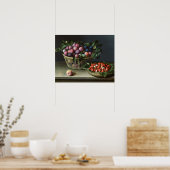 Pflaumenkörbe und Korb von Erdbeeren, 1632 Poster (Küche)