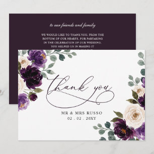 Pflaumenlila Elfenbein Aubergine Floral Hochzeit Dankeskarte