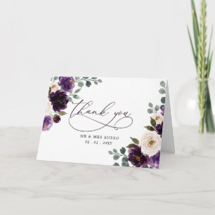 Pflaumenlila Elfenbein Aubergine Floral Hochzeit Dankeskarte