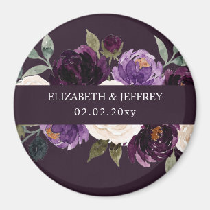 Pflaumenlila Elfenbein Aubergine Floral Hochzeit Magnet