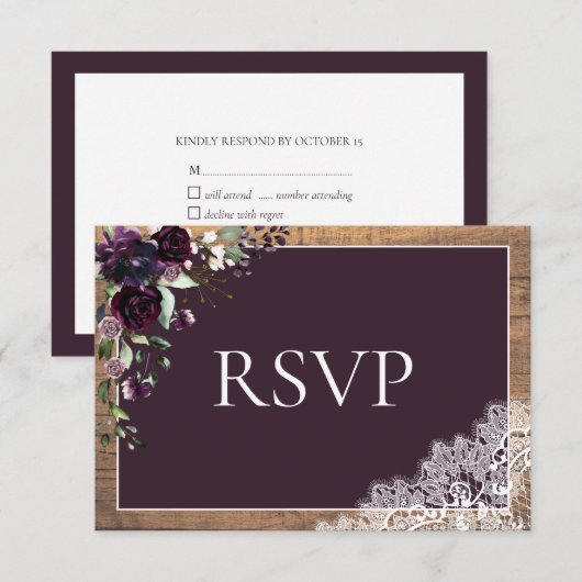 PflaumenLila Hochzeitspanplatte RSVP Karte (Vorne/Hinten)