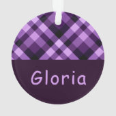 PflaumenLila Karierte Monogramm Circle Acrylschmuc Ornament (Rückseite)
