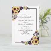 PflaumenLila Sonnenblumen Foto Hochzeit Einladung (Stehend Vorderseite)