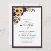 PflaumenLila Sonnenblumen Foto Hochzeit Einladung (Vorderseite)