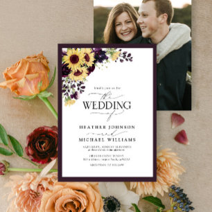PflaumenLila Sonnenblumen Foto Hochzeit Einladung