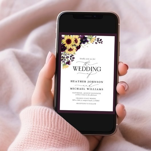 PflaumenLila Sonnenblumen Foto Hochzeit Einladung