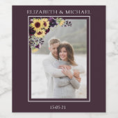 PflaumenLila Sonnenblumen Foto Hochzeit Weinetikett (Einzelnes Label)