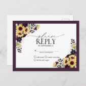 PflaumenLila Sonnenblumenwasserfarbenhochzeit RSVP Einladungspostkarte (Vorne/Hinten)