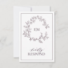 PflaumenLila Wappen-Monogram-RSVP-Karte RSVP Karte