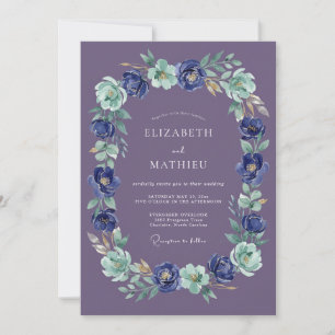 Pflaumenmalerische florale ovale Hochzeit Einladung