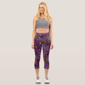 Pflaumenmuster, Lila und Gold-Marmor-Textur Capri Leggings (Vorderseite)