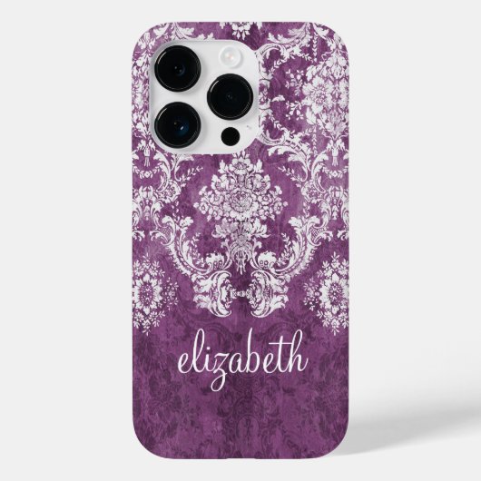 Pflaumenmuster und weißes Moody-Damaskus-Muster mi Case-Mate iPhone Hülle (Rückseite)