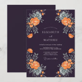 Pflaumenorange Silbernes Blatt Hochzeit Einladung (Vorne/Hinten)